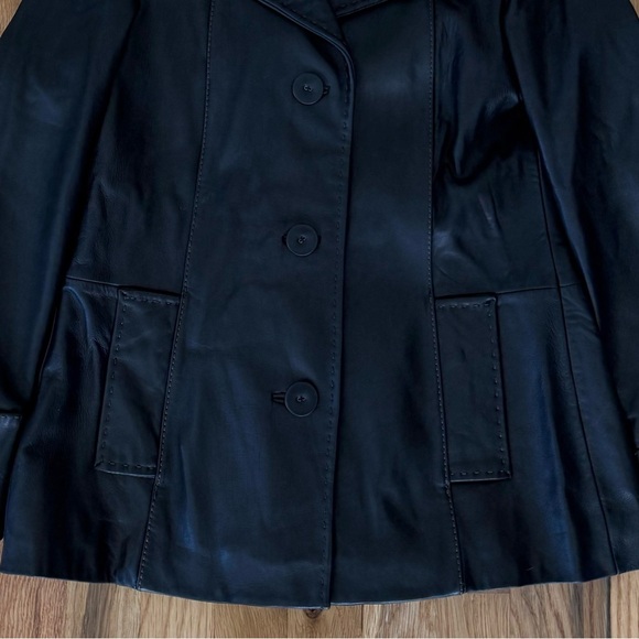 VTG Y2K Jones New York Black Soft Leather Blazer Jacket Petite XS - Picture 2 of 6